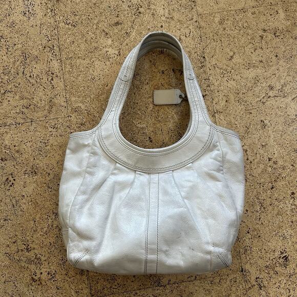 Vintage Y2K Coach Ergo Pleated White Leather Tattersall Purse Handbag - Picture 1 of 7